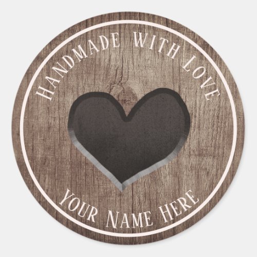 Handmade Product Rustic Wooden Heart Classic Round Sticker