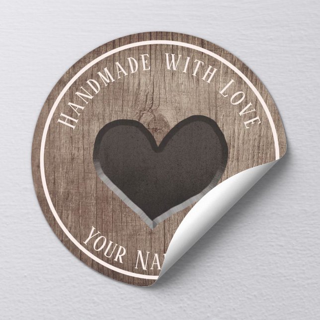 Handmade Product Rustic Wooden Heart Classic Round Sticker (Creator Uploaded)