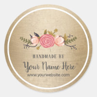 Handmade Product Vintage Floral Gold Business Classic Round Sticker
