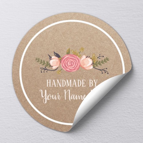 Handmade Product Vintage Floral Rustic Kraft Classic Round Sticker