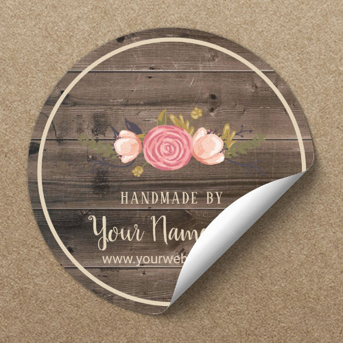 Handmade Product Vintage Floral Rustic Wood Classic Round Sticker