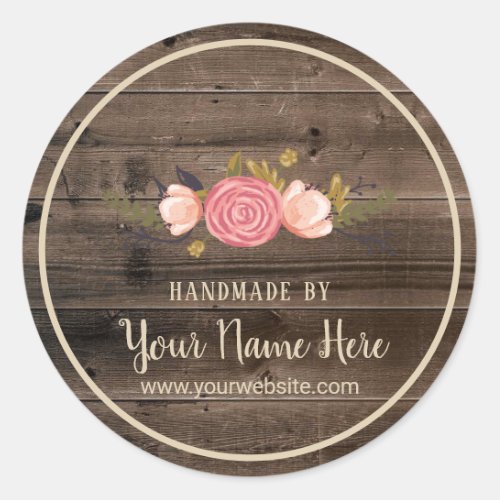 Handmade Product Vintage Floral Rustic Wood Classic Round Sticker