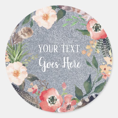 Handmade Product Vintage Floral Wreath Glitter Classic Round Sticker