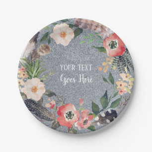Handmade Product Vintage Floral Wreath Glitter Paper Plates