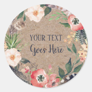 Handmade Product Vintage Floral Wreath Kraft Paper Classic Round Sticker