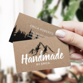 Handmade Products Mountain Typography Rustic Kraft Business Card by cardfactory at Zazzle
