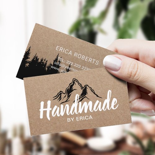 Handmade Products Mountain Typography Rustic Kraft Business Card
