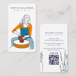 Handmade Retro Woman Pottery Ceramic Illustration Business Card