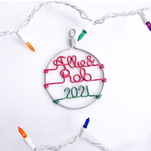 Handmade Round Couples Holiday Christmas Ornament (Front)