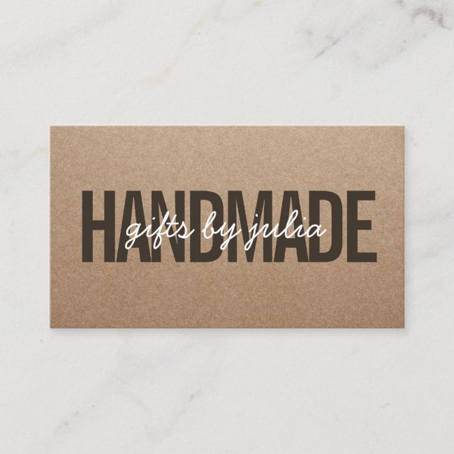 Handmade rustic brown kraft vintage white script business card