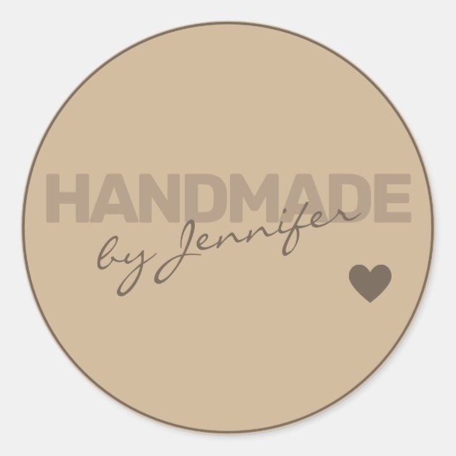 Handmade Rustic Natural Paper Simple Style Heart Classic Round Sticker (Front)
