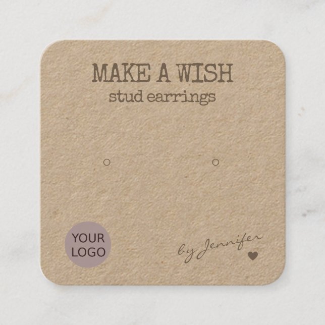 Handmade Rustic Natural Paper Stud Earrings Holder Square Business Card (Front)
