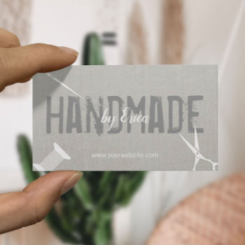 Handmade Sewing Crafts Elegant Silver Linen Business Card by cardfactory at Zazzle