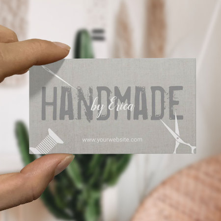 Handmade Sewing Crafts Elegant Silver Linen Business Card
