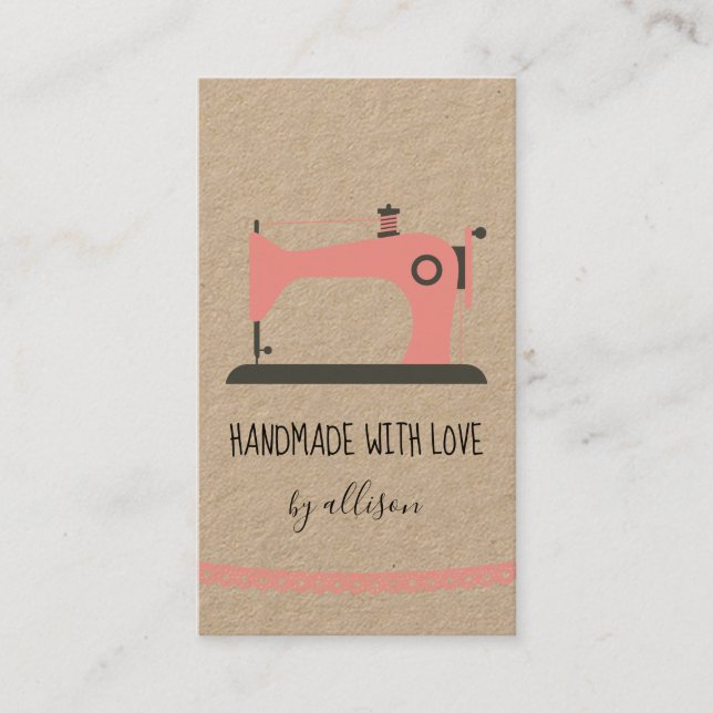 handmade sewing machine custom boutique typography business card (Front)