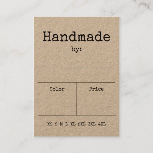 Handmade size price gift tags