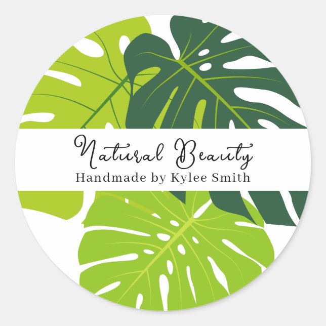 Handmade small business sticker Monstera green  (Front)