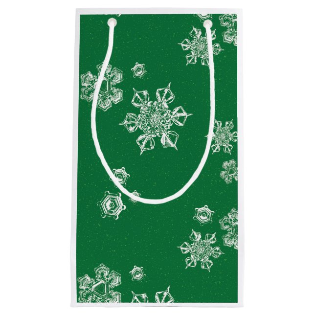 Handmade Snowflake Flurries - Bright Green & White Small Gift Bag (Front)
