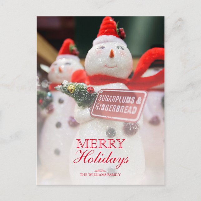 Handmade Snowman Ornament Holiday Postcard (Front)