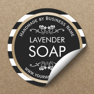 Handmade Soap Gold Border Modern Stripes Classic Round Sticker