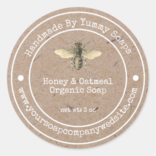 Handmade Soap Label Faux Kraft Paper Honey Bee