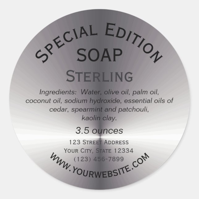 Handmade Soap Label Round Sticker Metallic Silver (Front)