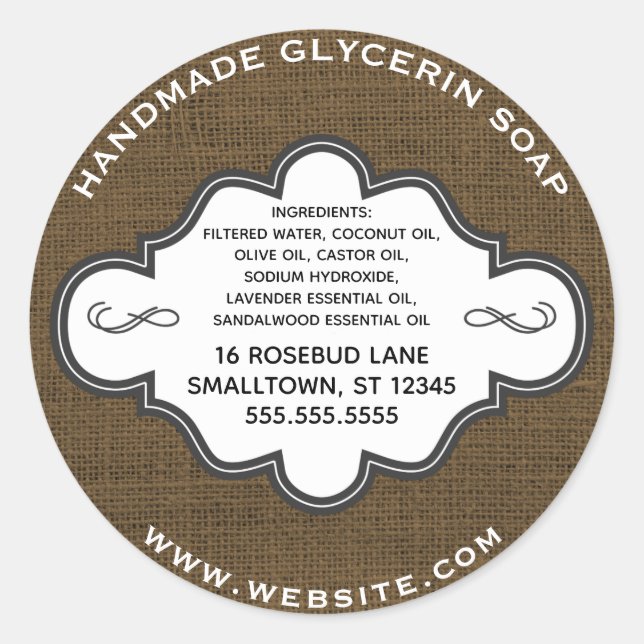 Handmade Soap Label Rustic Country Burlap (Front)