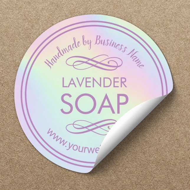 Handmade Soap Making Lavender Pastel Holographic Classic Round Sticker (Creator Uploaded)
