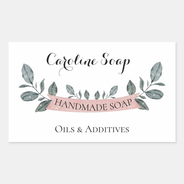 Handmade Soap PINK FLORAL lable Rectangular Sticker (Front)