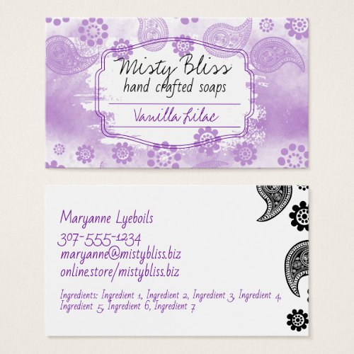 Handmade soap purple lilac lavender business card
