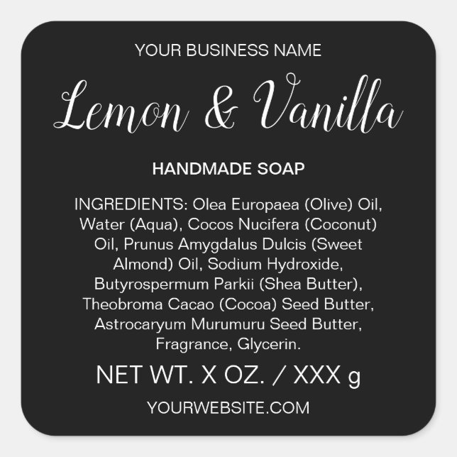Handmade Soap Skincare Artisan Black Product Label (Front)