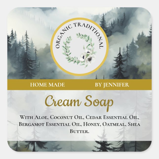 Handmade Soap Sticker Label Forest Design (Front)