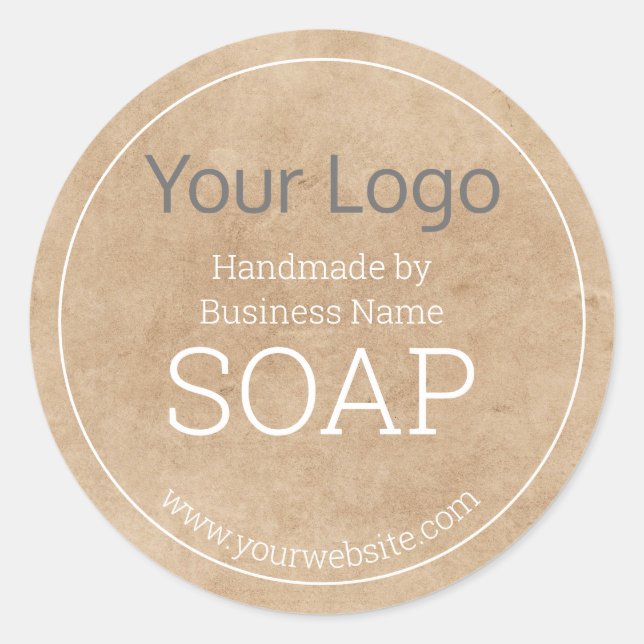 Handmade Soap Your Logo Rustic Kraft Paper  Classic Round Sticker (Front)