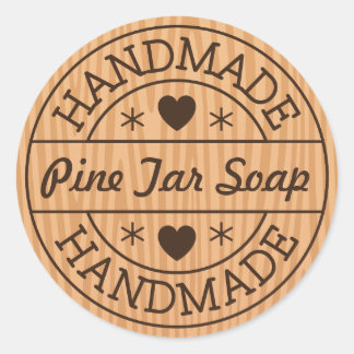Handmade stamp on wood custom product name classic round sticker