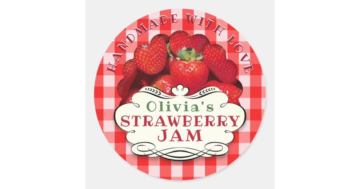 Handmade Strawberry Jam Classic Round Sticker | Zazzle