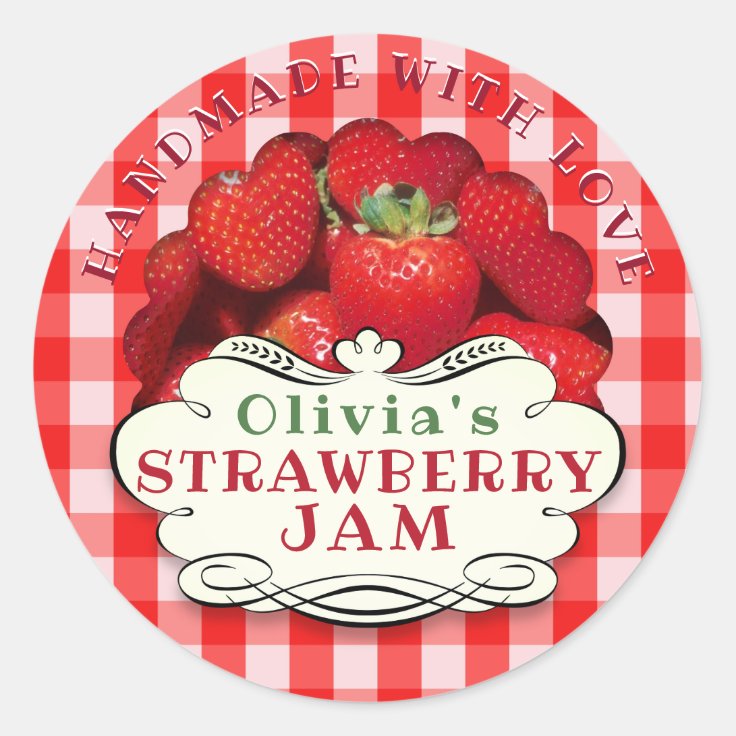 Handmade Strawberry Jam Classic Round Sticker | Zazzle