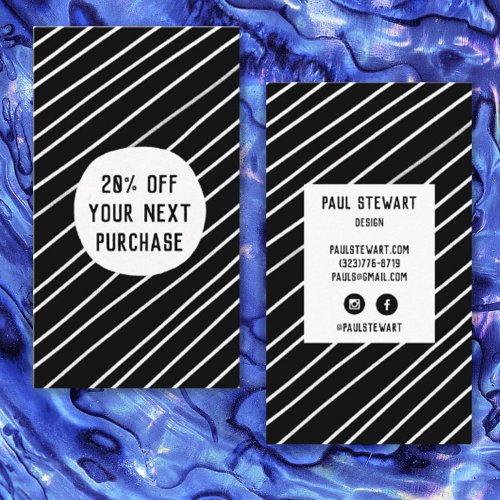 Handmade Stripes Minimalist Cool Black  White Discount Card