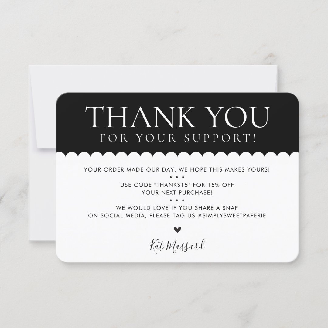 HANDMADE THANK YOU professional pretty black white | Zazzle