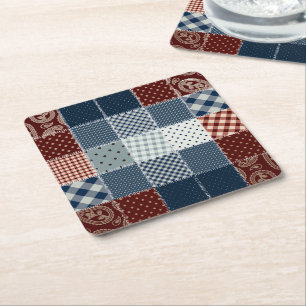 Handmade vintage quilted fabric. Cute Square Paper Coaster