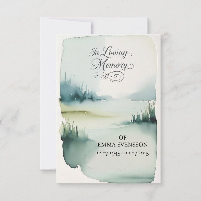 Handmade Watercolor Minimalist Funeral Invitation (Front)