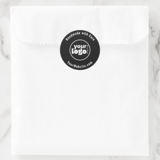 Handmade with Care Custom Logo Black White Classic Round Sticker