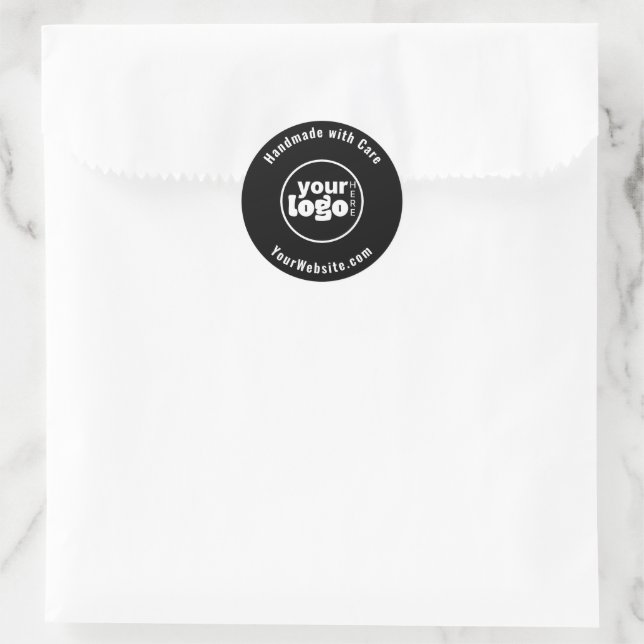 Handmade with Care Custom Logo Black White Classic Round Sticker (Bag)