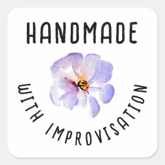 Handmade with Improvisation Blue Watercolor Flower Square Sticker