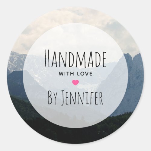 Handmade with Love Alpine Mountains Nature Photo  Classic Round Sticker