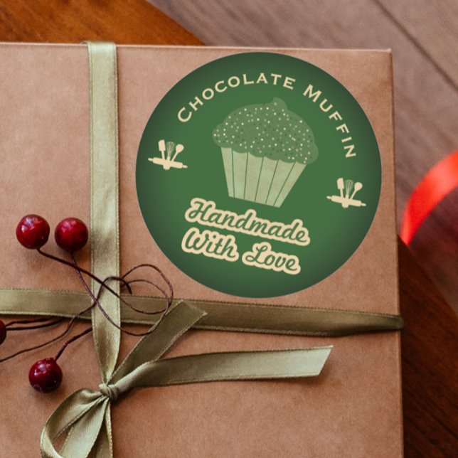Handmade with Love Bakery Cake Olive Green Classic Round Sticker (Creator Uploaded)