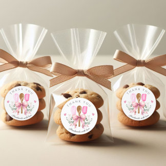 Handmade With Love Bakery Pink Utensils Classic Round Sticker