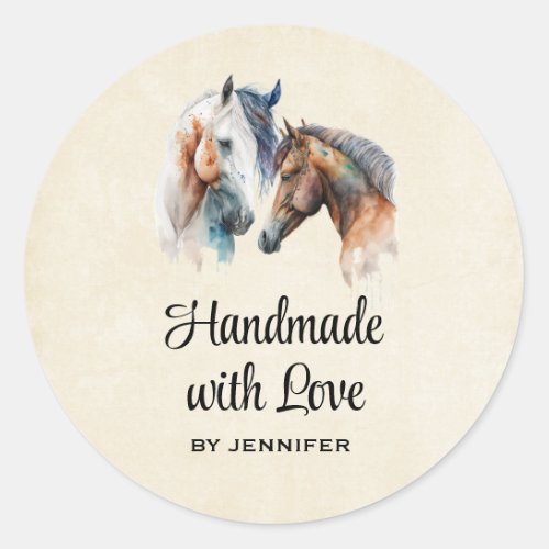Handmade with Love Beautiful Horses Western Boho Classic Round Sticker