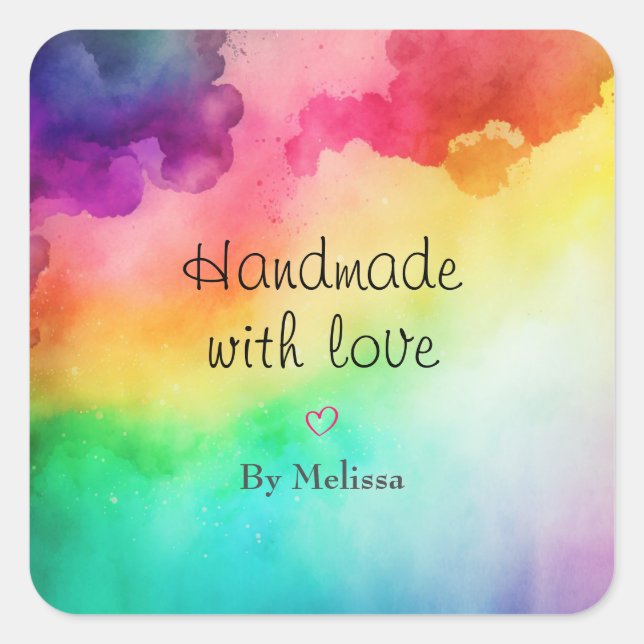 Handmade with Love Beautiful Rainbow Colors Square Sticker (Front)