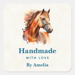Handmade with Love Beautiful Sorrel Horse Portrait Square Sticker