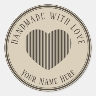 handmade with love black cream christmas stripes classic round sticker